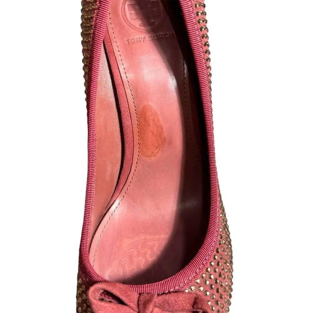 Tory Burch Phoenix Charm Pink Crystal Suede Pumps Size 8.5 Women's Party Heels